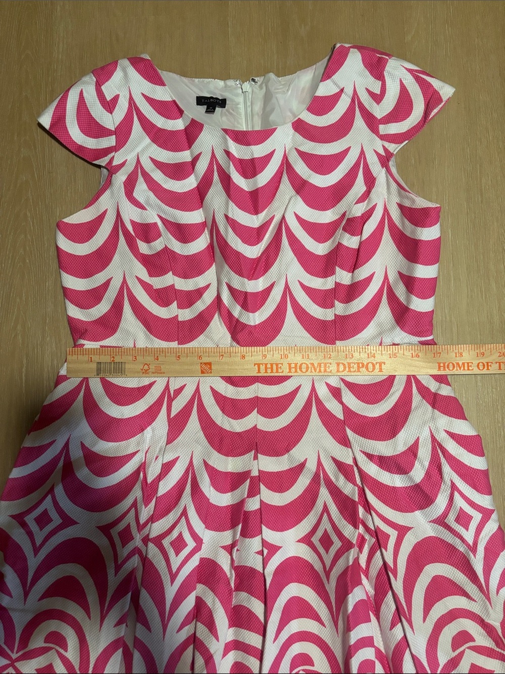 Talbots Pink and White Cap Sleeve Fit and Flare Dress size 12 - Picture 3 of 4